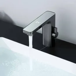 Banyo Lavabo muslukları Su Karıştırıcı Musluk Dijital Ekran Gunmetal/Beyaz/Krom Akıllı Havza Algılama