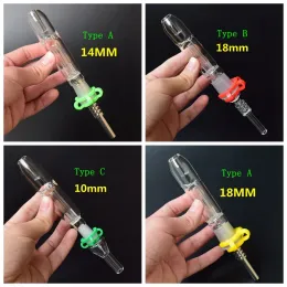 Fumar Mini Coletor de Néctar Tubos de Vidro com 10mm 14mm 18mm Titanium Quartz Tip Oil Rig Concentrado Dab Straw para Vidro Bong ZZ