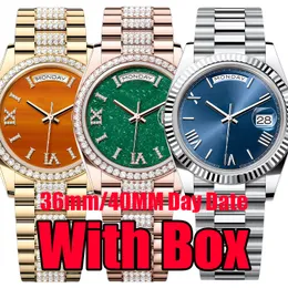 Mens Watch Designer Watches High Quality Top Day Date Luxury Diamonds Automatisk mekanisk rörelse tittar på män rostfritt stål vattentätt armbandsur med låda