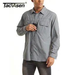 TACVASEN Summer Tactical Shirts Mens Mesh Breathable Long Sleeve Multi-Pockets Work Cargo Shirts Quick Dry Hiking Fishing Shirt 240301