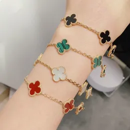 Clover Bracelet Diamond Electroplated Custom Precision Inlaid Rose Gold Four Leaf Clover Bracelet Charm Red Agate Bracelet Christmas gift With Box c9zA#ss1