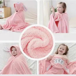 Filtar 3D baby filt barn korall fleece hoodie cape mjuk badrock barn tecknad djur badhandduk för född pojkar flickor tyg