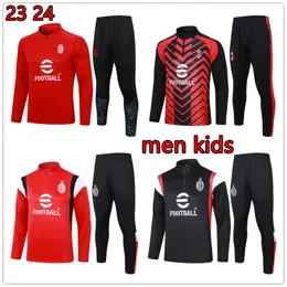 2023 2024 AC Homens Crianças Milans Futebol Meia Pull Treinamento Terno Ibrahimovic Milano Survetement 23 24 Maillot Foot Football Tracksuit Sportswear Shirt Kit
