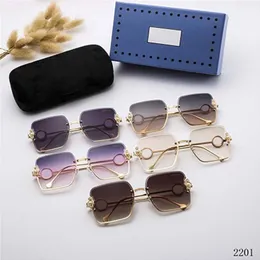 Perlen-Designer-Sonnenbrille für Damen, halbrandlos, Gold-Stent, Damenbrille, mehrfarbig, für den Außenbereich, quadratische Linse, Sonnenbrille207r