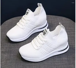 Sommerschuhe lässige Frauen 234 Mesh Plattform Sneakers Trainer Weiße High Heels Keile im Freien atmungsaktiv 5