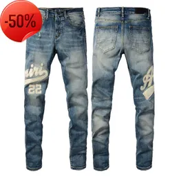 Herren-Denim-Jeans, schwarz, zerrissene Hose, modisch, dünn, gebrochener Stil, Fahrrad, Motorrad, Rock, Revival, Jean PO