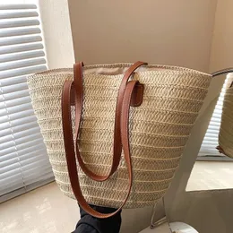 Женская плетеная корзина-клатч с верхней ручкой, большая соломенная портативная сумка через плечо, летние пляжные вечерние кошельки, сумка-шопер, женская 240307