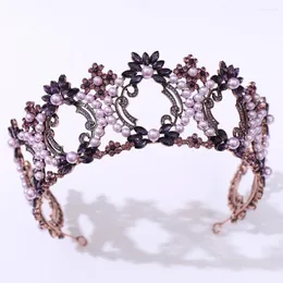 Saç klipsleri barrettes saç klipsleri barok bronz siyah mor kristal inci yuvarlak gelin tiaras taçlar rhinestone diadem gelin kafa bantları düğün aksesuarları