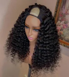 Glueless Deep Curly Wave Human Hair V Part Wigs Middle Part Unprocessed Full 250denity Peruian Remy Water Curlys U Shape Wig6689664