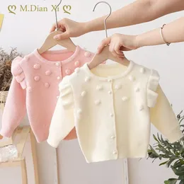 Вязаный свитер с шариками для девочек, куртка, осенняя одежда для малышей, кардиган 240301
