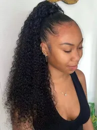 2024 Weves Frontal Human Ponytail Hairstyle przedłużenia Kinky Curly Ciągło Klips w kucyku do włosów Make Heads Turn Turn Natural Kolor