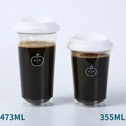 Vattenflaskor Söt flaska för kaffesaft Mjölkte Kawaii Plastkylskoppar med lock Portabelt återanvändbart drickande BPA F O3S6
