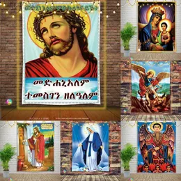 Tapisserien Christus Jesus Wandbehang Tapisserie Kunst Decke hängen Schlafzimmer Wohnzimmer Dekor Weise Männer Böhmische Jungfrau Maria Zuhause Schlafsaal T240309