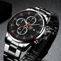 Wristwatches Men's Watch Black Fashion Stains Stains Steeld Quartz for Men Business Leather Watches Calendar Clock Montre H2837