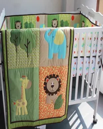 Broderi 3d lejon elefant hjort träd baby pojke sängkläder set 6 st crib sängkläder set baby quilt stötfångare monterad ark barnsäng set 8824495