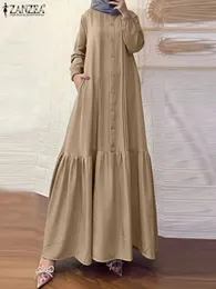 Zanzea kvinnor mode muslimsk klänning överdimensionerad vår sundress långärmad maxi vestidos mantel eid mubarek abaya isiamic kläder 240308