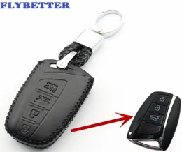 Flybetter oryginalny skórzany brelok 4Button Smart Key Cage Cover for Hyundai Santafeequusazerageneis Styling L2239331404