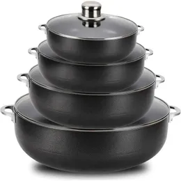 Alpine Cuisine 8 Piece Set Aluminum NonStick Caldero Stock Pot with Glass Lid Commercial Grade Cooking Dutch Oven 240304