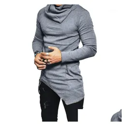 Homens camisetas Homens Longline Camiseta Designer Heaps Collar Manga Longa Hip Hop Camisas Sólidas Mens Irregar Tops Tee1 Gota Entrega Appare DHP8Z