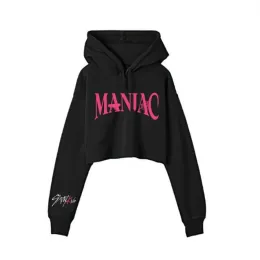 Sweatshirts Stray Kids Maniac World Tour Crop Top Hoodie Women Lång ärm Huven Harajuku Croped Sweatshirt Casual Tracksuit Kpop Clothes
