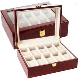 Oglądaj pudełka drewniane pudełko na wyświetlacz Organizator biżuterii dla mężczyzn z dużą szklaną pokrywką i wyjmowaną poduszką kobiety