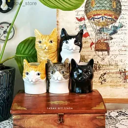 Вазы в форме головы кошки, ваза для цветов, ручная роспись, керамическая ваза, цветочная композиция, аксессуары для дома, украшение L240309