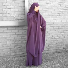 Zestawy kobiety z kapturem muzułmańską sukienkę hidżab eid odzież modlitewną Jilbab Abaya Long Khimar Pełna okładka Ramadan Suknia Abayas Islamska