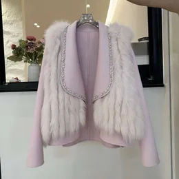 2023 Haining Winter New Car Strips FOX FUR GRASS COAT WOMEN'S OUTHERFIEDWOOLEN TWO PIECE SET 158332