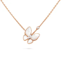 قلادة مصممة Vancf قلادة فاخرة Diamond Agate 18K الذهب الأبيض Fritillaria Butterfly Necklace for Women Rose Gold Bone Chain and