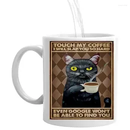 Mugs Cute Cat Mug 350ml Cool Black Coffee Gift Halloween Present For A Sister Friend White Ceramic