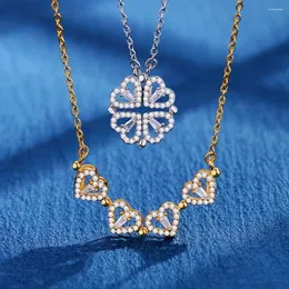 Collane con ciondolo Gioielli di moda Collana magnetica con trifoglio d'amore per le donne Catena con clavicola a cuore Pietra preziosa artificiale Un regalo da indossare due volte