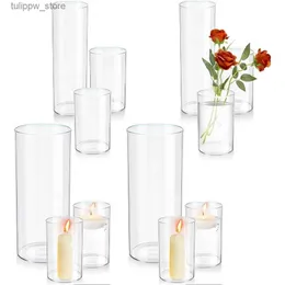 Vases Cylinder Vases Set Glass Cylinder Vases Bulk Floating Candles Holders Clear Flower Vases 4/8/10 Inch (12 Pcs) Home Decorations L240309