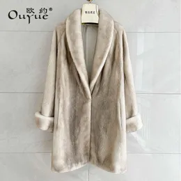 Mor Etiket Velvet Kürk Kadın Orta Uzunluk Moda Full Mink Ceket Roll Up Kolları 2023 Yeni 376521