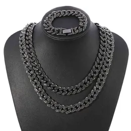 Whole Black 13mm Iced Out Cubic Zircon Diamond CZ Cuban Link Chain Miami Cuba Necklace Bracelet Hip Hop Jewelry For Men2865