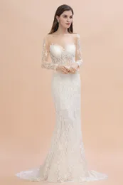 Элегантное свадебное платье русалки с драгоценными камнями и иллюзией шеи, кружевными аппликациями и бусинами, длинное свадебное платье Vestidos De Novias на заказ