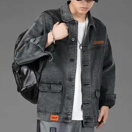 남성 데님 재킷 스트리트웨어 힙합 남성 진 진 재킷 남성 캐주얼 한 느슨한 겉옷 한국어 버전 느슨한 바지 코트 S-4XL 240301