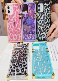 Metal Square Phone Cases Leopard Designer Back Cover Clear Plaid Lady Protector Fall för iPhone 13 13Pro Max 12 12Pro 11 11Pro X X3690106