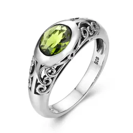 Retro Echt 925 Sterling Silber Peridot Ringe Für Frauen 6*8mm Oval Edelsteine Hochzeit Verlobung Berühmte Marke schmuck 240220