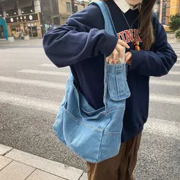 Jeansowe torebki damskie eco wielokrotnego użytku torebki na płótnie zakupowe torby na ramię unisex dżinsy crossbody torebki 240306