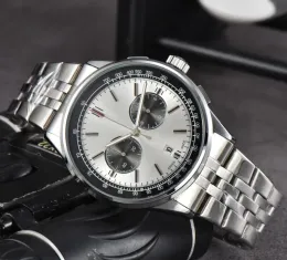 Brei luksusowe mężczyzn oglądają 46 mm wysokiej jakości Navitimer Chronograph Chronograph Ruch Kwarc Stal Limited 50th Anniversary Strap Pass Męskie zegarek datę 3 oczy