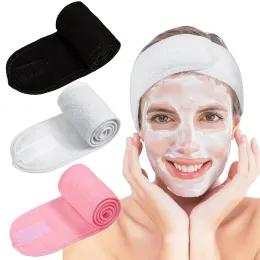 Spa Facial Headband Make Up Wrap Head Terry Cloth Headband Toalha ajustável para lavar o rosto, chuveiro, 3 peças (branco, preto, rosa) LL