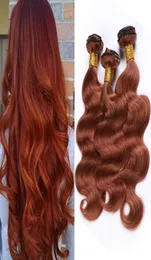 Copper Red Peruvian Virgin Hair Extensions Body Wave 33 Dark Auburn väver Mänskliga hårbuntar Rödbrunt remy hår 3 bunt de2386494