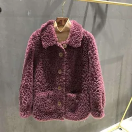 Inverno nova lã australiana elegante e versátil gola polo casaco de pelúcia de partículas de pele para mulher 391674