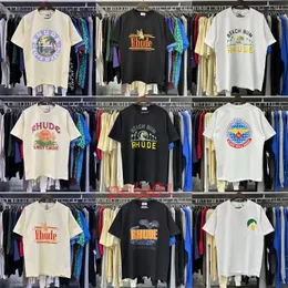 2024ビッグサイズメンズrhudeシャツデザイナーTシャツ夏のルーズスポーツTシャツ屋外トレンディシャツ米国サイズのコットンポロシャツ