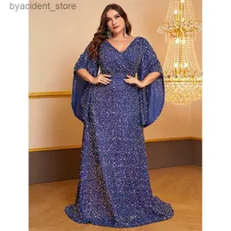 Urban Sexy Kleider Plus Size V-Ausschnitt Glänzendes Langes Abendkleid mit unregelmäßigen Ärmeln 5XL6XL Große Größe Glänzendes Luxus-Schwarzes Hochzeitsbankett-Abschlussball-Abendkleid L240309