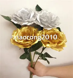 Rosas de seda 38cm1496 polegadas artificial única rosa ouro prata cores para casamento festa de natal casa decorativa flower2858446