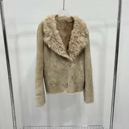 Leather Integrated For Women's Small Lake Sheep, Soft Comfortable Coat With Large Lapel Collar, Short Lambhair, Genuine Leather, And Fur 415279
