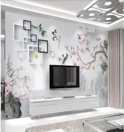 WDBH 3D PO Wallpaper Anpassad väggmålning Kinesisk stil Handmålade blommor och fåglar Dekor vardagsrum 3D Wall Murals Wallpaper för W3692083