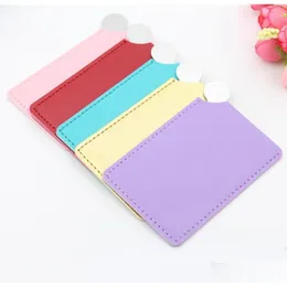 Compact Mirrors High Quality Portable Shatter Proof Card Style Pocket Cosmetic Mirror Pu Leather Er Stainless Steel Unbreakable Makeup Otqof