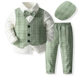 Set di abbigliamento Fiore di nozze Ragazzi 4 pezzi Pagina Ragazzo Abiti Vestito da festa Bambino Portatore di anelli Vestiti Gilet Camicia con cravatta Pantalone 2 3 5 6Y